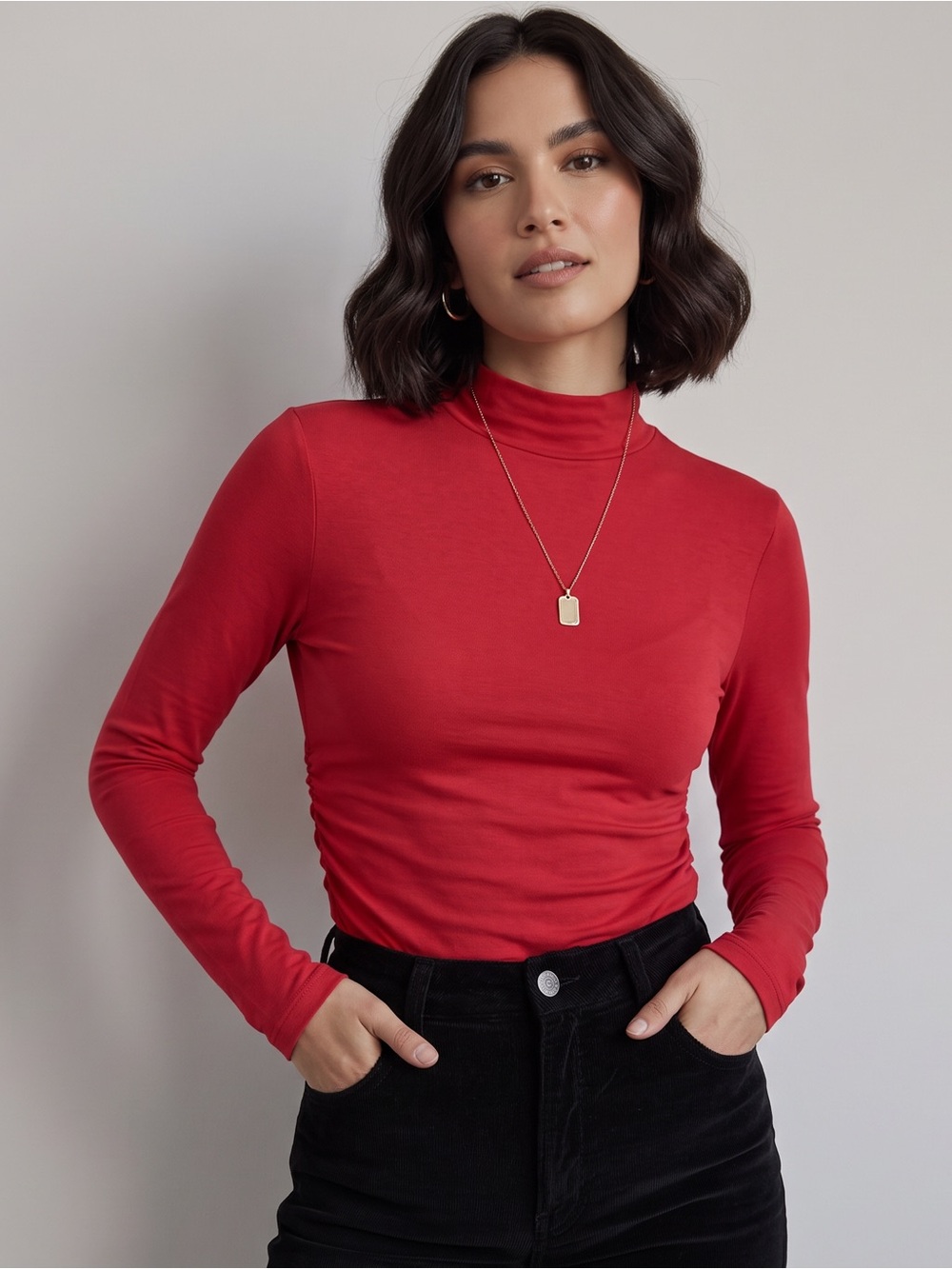 Peruvian Connection Red Mock Neck Long-Sleeve Top